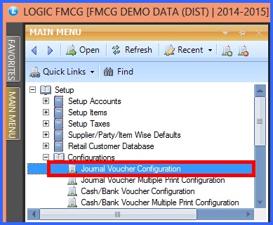 fmcg journal voucher configuration menu